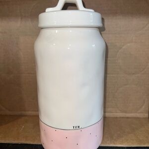 Rae Dunn White and Pink polka dots Ceramic canister